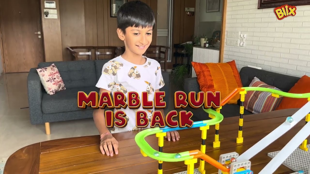Blix Marble Run 2 kit with marbles rolling down the track